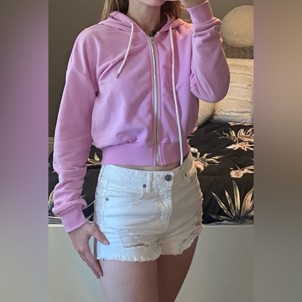 Drop-Sleeve Zip-Up Cropped Hoodie, RARE color